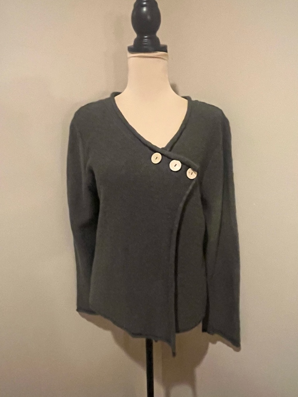 Habitat Olive Green V-Neck Sweater with Button Accent